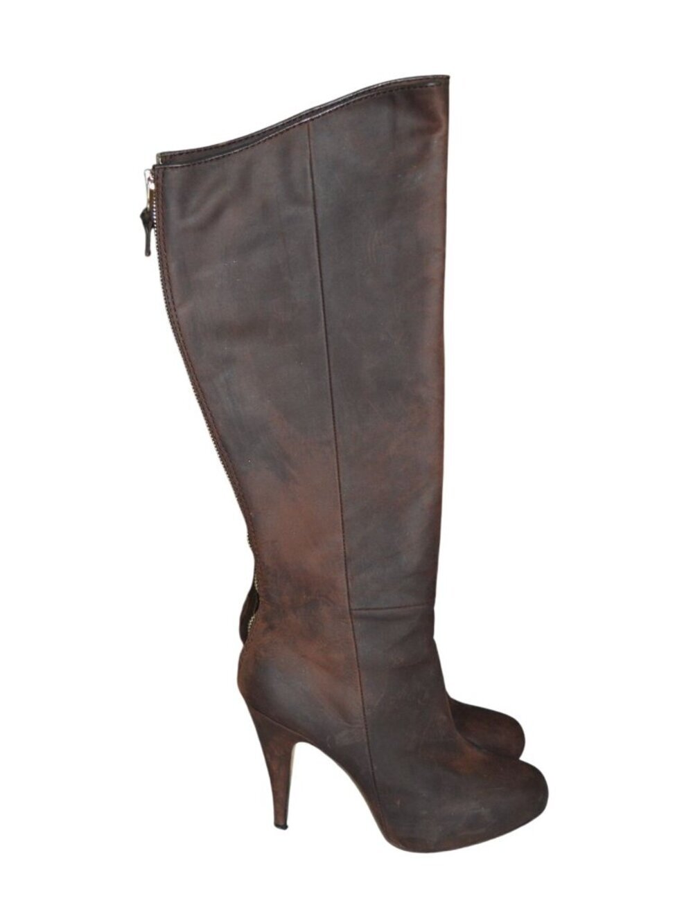 Cynthia Vincent Brown Suede Heeled Knee High Boots Womens Size 7.5 Gold Interior